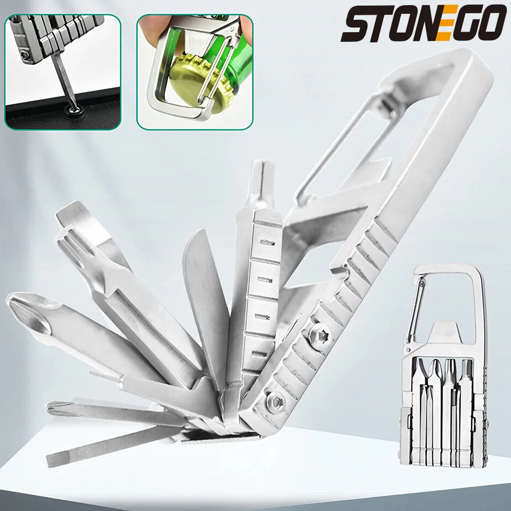 STONEGO 13 in 1 Mini Tool Keychain Multifunction Screwdriver Wrench Tool Bottle Opener Portable DIY Outdoor Travel Camping Tool