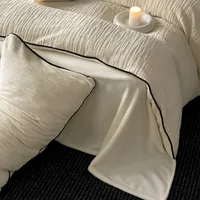 Ensemble de quatre pièces en polaire sculptée simple et épaisse, lumière chaude, luxe, drap de lit en molleton de lait, housse de couette, literie d'automne et d'hiver 4
