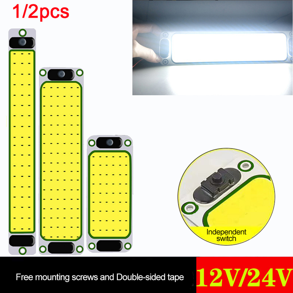 1/2PCS LED Car Interior Light 12V 24V Highlight COB Cabin Car Reading Night Strip Light with On Off Switch For Lorry Truck RV