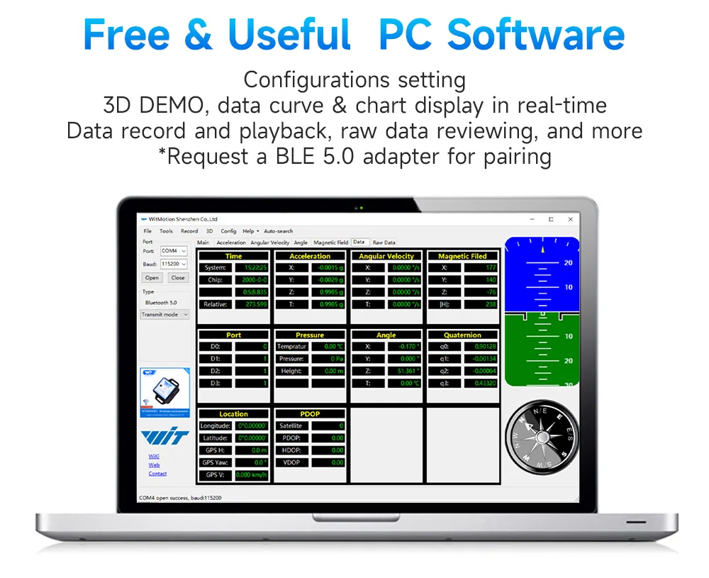 Accelerometro Bluetooth 5.0 WT901BLECL | Giroscopio 9 Assi + Filtro Kalman | Per Monitoraggio Movimento E Inclinazione