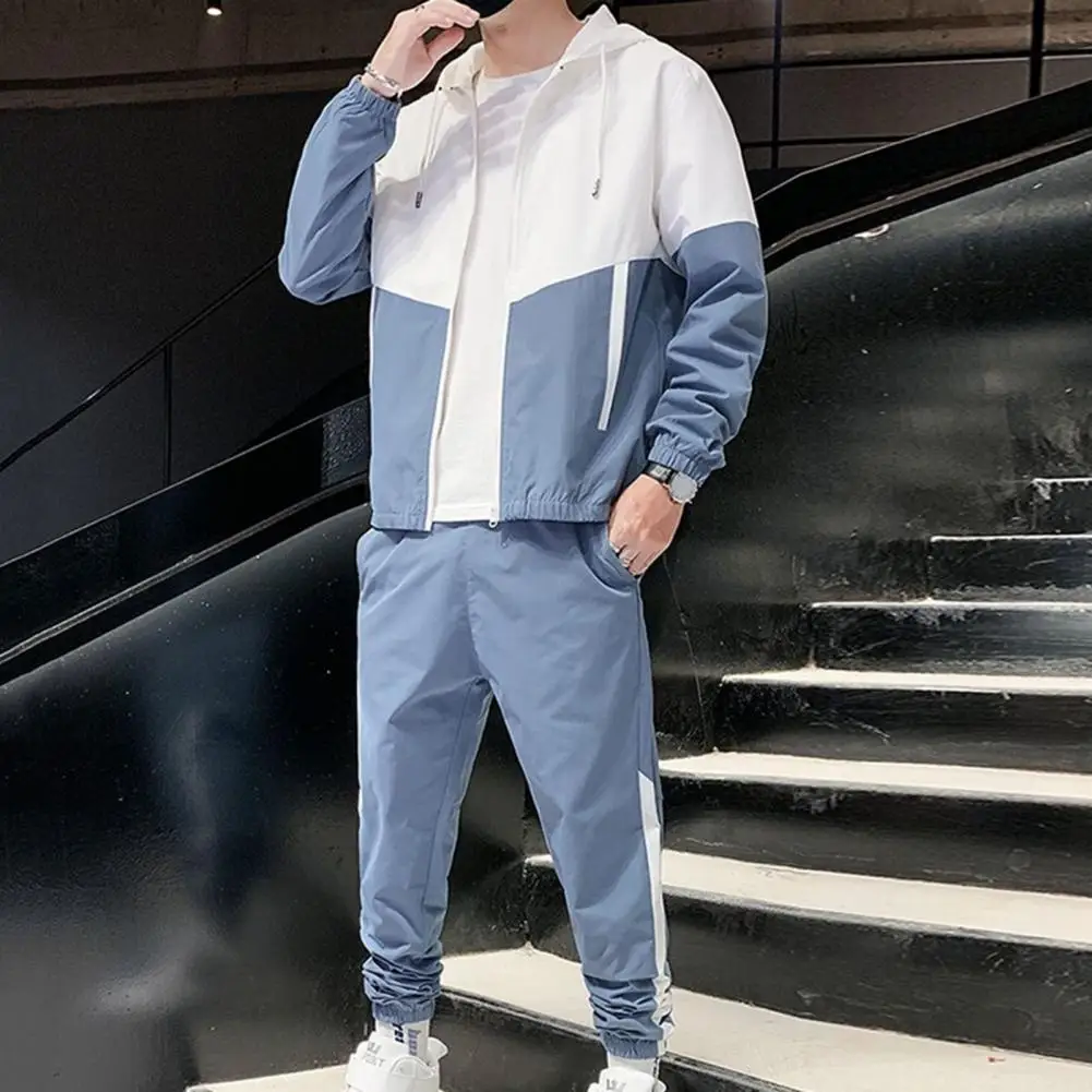 

Men Autumn Outfit Colorful Men's Sportswear Set with Hooded Zipper Coat Elastic Waist Sweatpants for Spring Autumn Activities