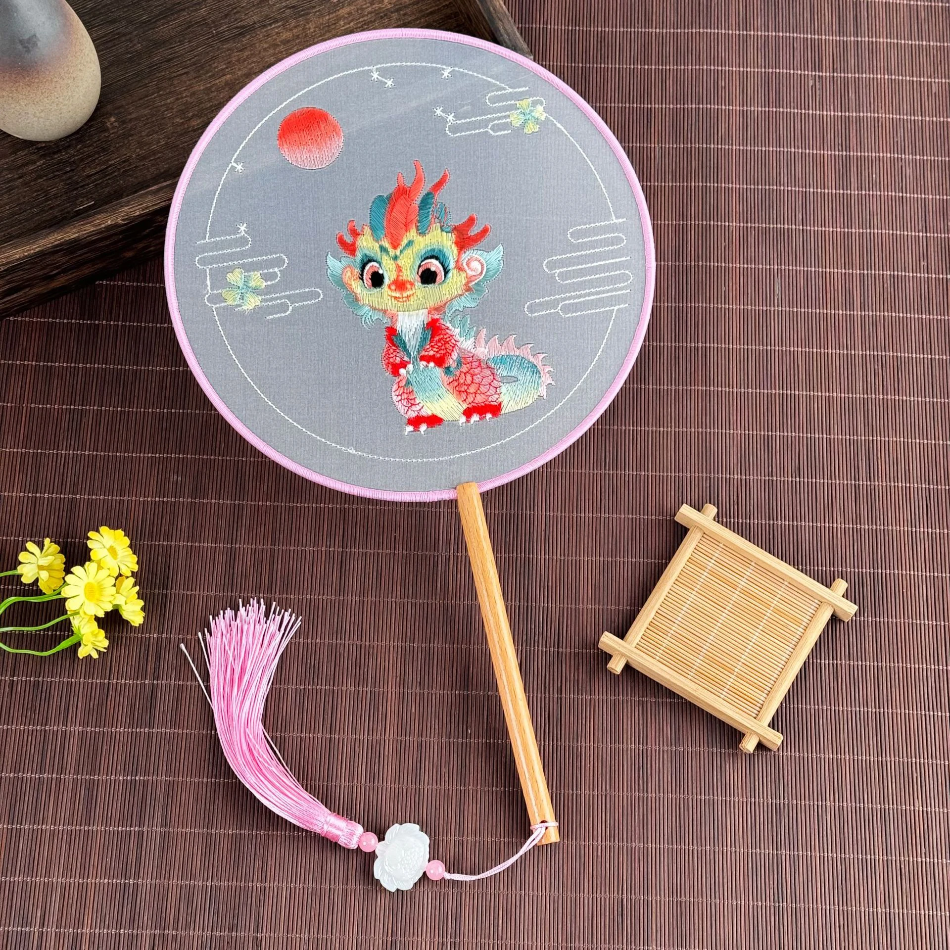 Fan Summer Retro Embroidery Group Fan Hanfu Cheongsam Runway Dance Su Embroidery Round Female