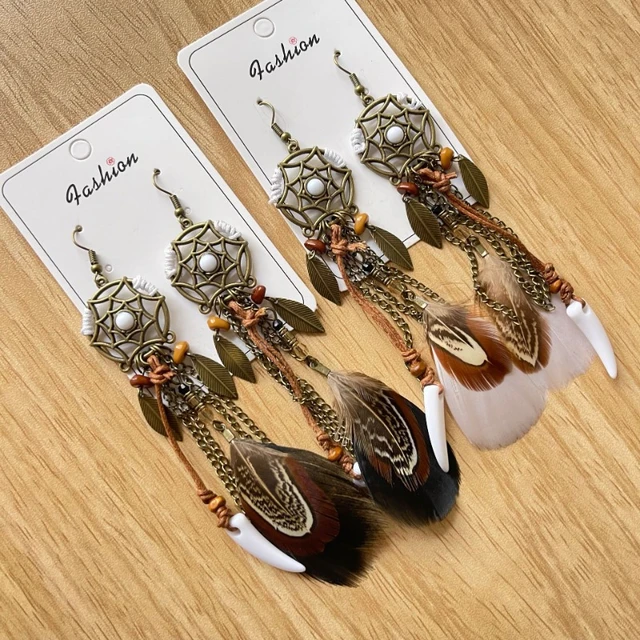 VATI Fashion Women Feather Earrings Bohemian Fringe India | Ubuy