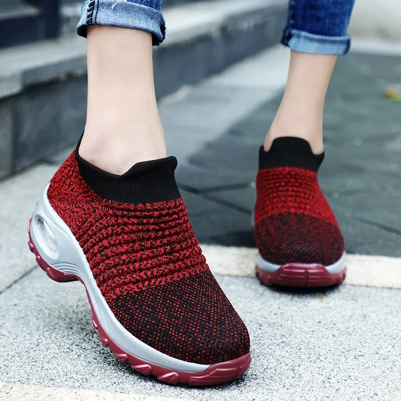 Socks Shoes  Air Cushioned Soles  Thick Soles Oversized Breathable Women's  Lace Fabric Chunky platform shoes