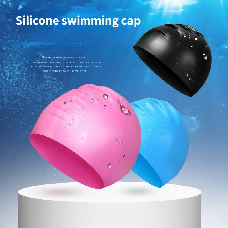 

Silicone Swimming Cap Women Men Waterproof Colorful Adult Long Hair Sports High Elastic Adults Swim Pool Hat