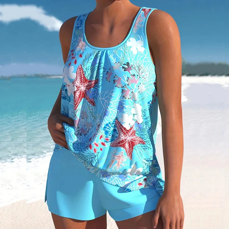 

Новинка 2024, роскошный танкини большого размера, женский купальник с принтом, размерный купальник, сексуальный комплект бикини, купальный костюм для полных женщин, лето