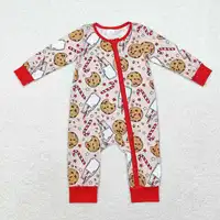 RTS Infant Boys Bamboo Rompers Wholesale Boutique Christmas Baby Boys Milk Cookies Zipper Romper 1