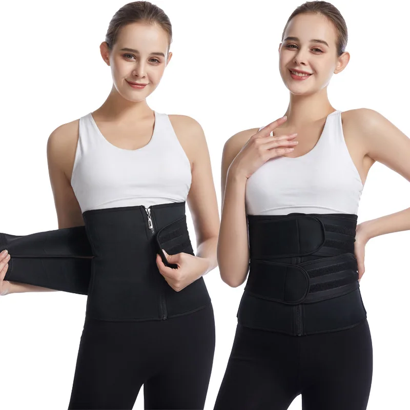 Belted Corset Ladies Belly Tunic Shapewear Zip-Breasted Double Belt Sweat Neoprene