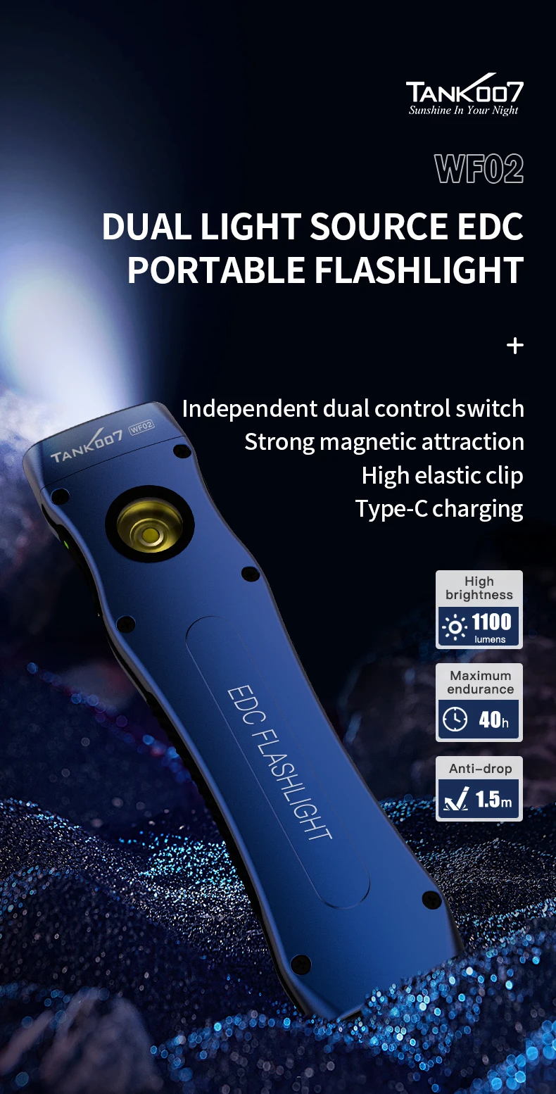 Description Picture 2 of itemBlue Rechargeable super strong magnetic torch portable lantern dustproof waterproof for outdoor adventure hiking bicycle WF02