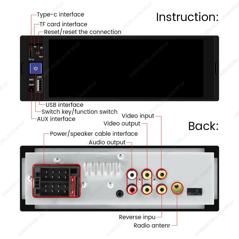  HD ġ ũ Ƽ̵  ÷̾,  BT SD/TF FM , USB CŸ, ȵ̵  ī÷, MP5, 1 DIN 6.86 ġ