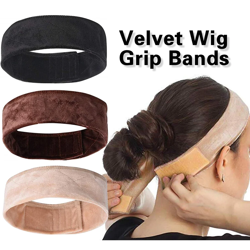

3 Pcs Velvet Wig Band Head Adjustable Wig Grip Bands Stretch Cotton Headband Extra Hold for Keeping Wigs in Place