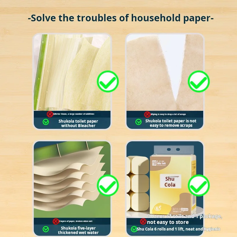 6/12 Rolls Of Bamboo Pulp Colored Toilet Paper Stock No Core Roll Tissue Portable Small Roll Toilet Paper