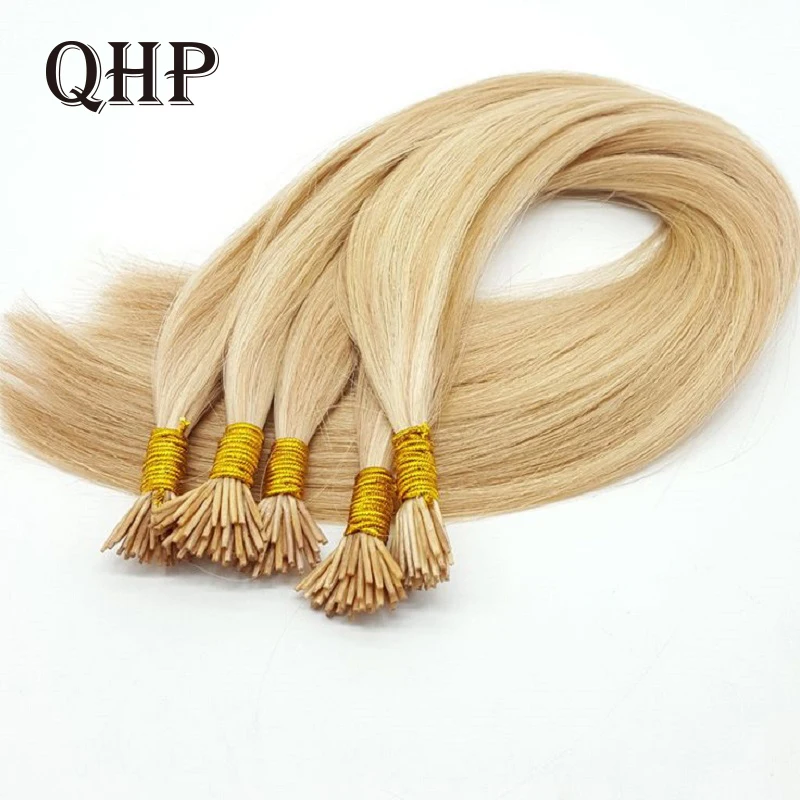 Machine Made I Tip Human Fusion Hair 100% Real Human Remy Hair Extensions Keratin Capsules Blonde Colored 50Pcs/ Set Straight