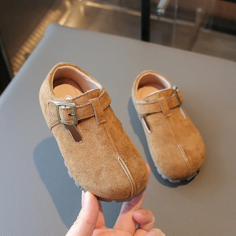 Leather Moccasins Flat Shoes for Kids Brown Casual