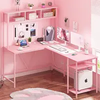 L Shaped Desk Gaming Desk with LED Strip & Power Outlet, Reversible L-Shaped Computer Desk, Corner Desk with Storage Shelf 2