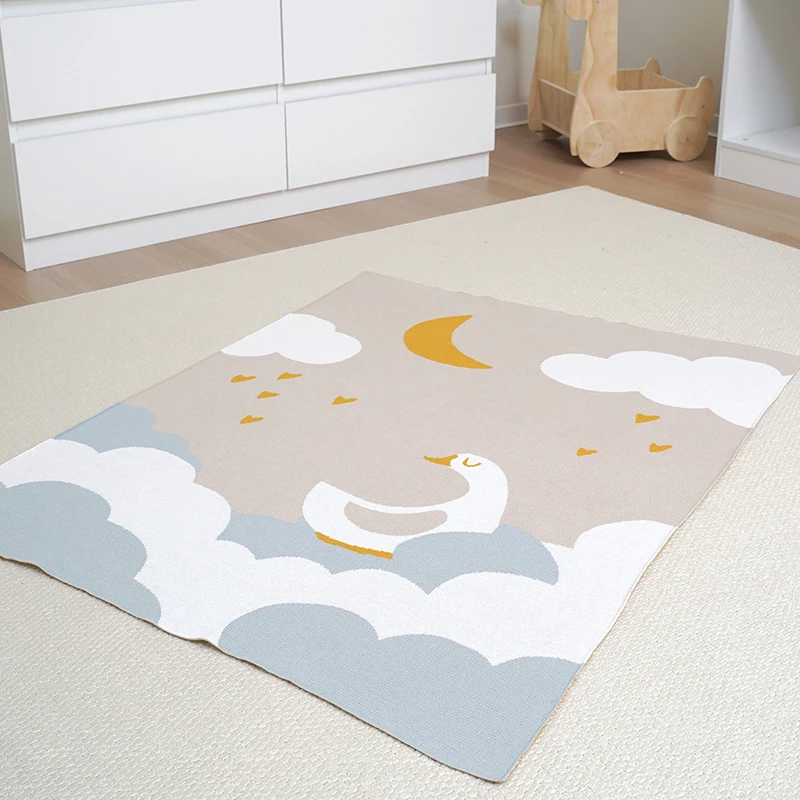Coperte per Neonati in Maglia, 100*80CM, per Culla e Passeggino, con Simpatico Cartone Animato Oca, Morbidissime - immagine 2