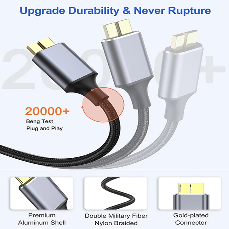 USB C - 마이크로 B 케이블 타입 C - USB 3.0 5Gbps 데이터 커넥터 어댑터 (휴대폰, PC, 맥북, 하드 드라이브, 디스크, 카메라, HDD, SSD 연결용)