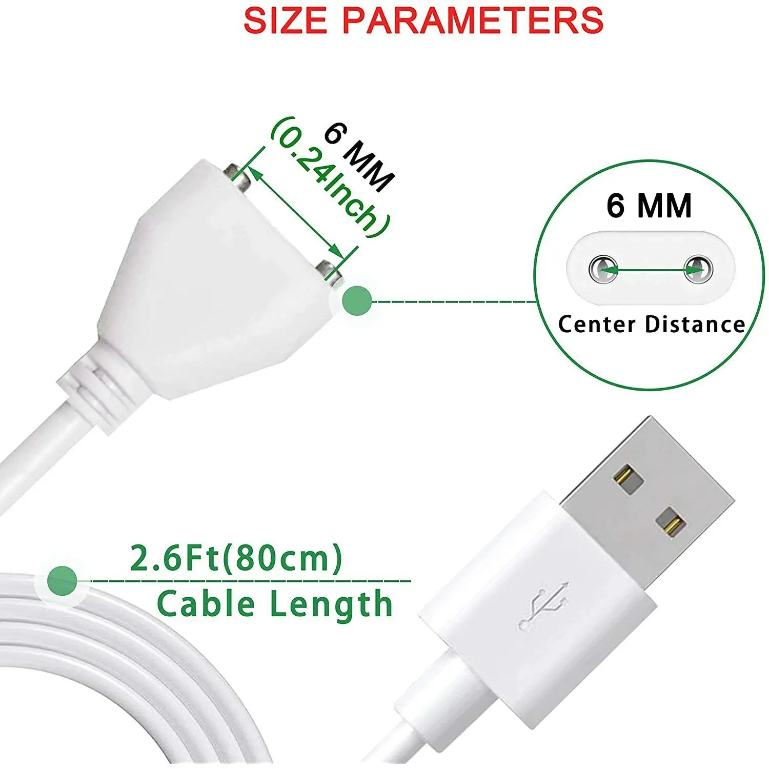 USB Charging Cable Replacement For Wand Massager 6mm(0.24In)
