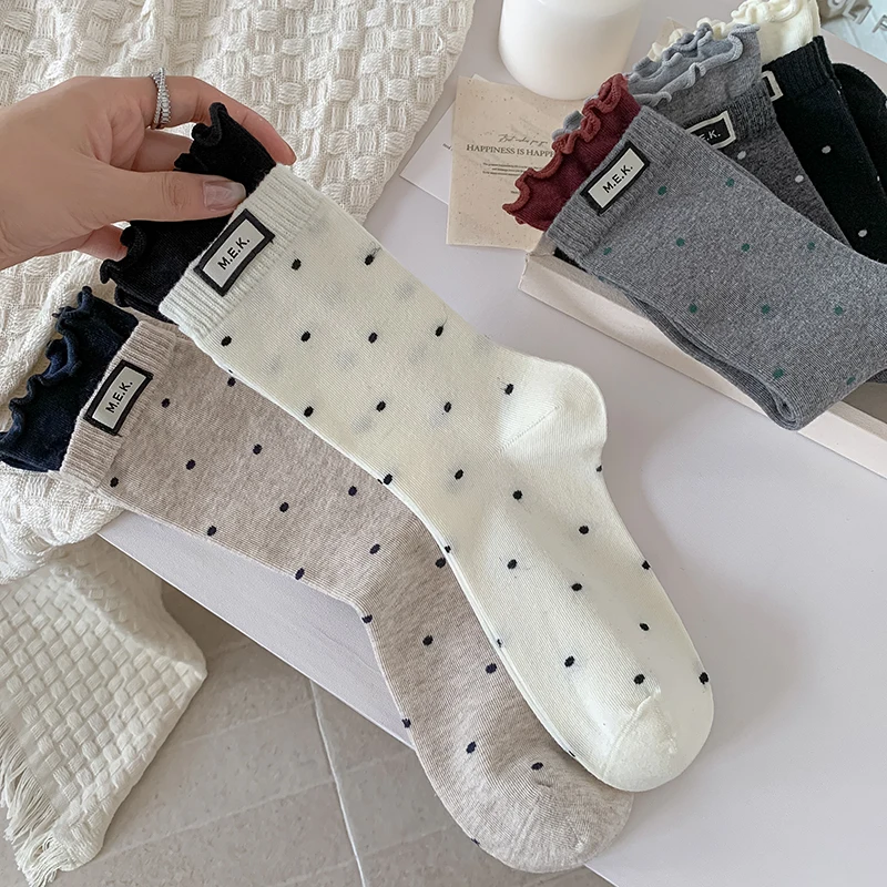 Socks For Women New Dots Cute Frilly Casual Fashion Long Socks Breathable Preppy Style Ladies Novelties Socks Cotton Soft Comfy - 4