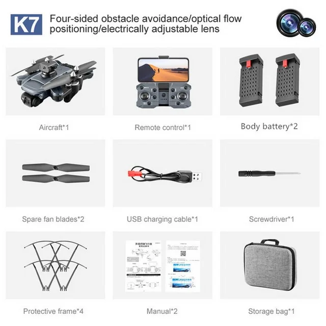 Profession K7 Drone 8K Dual Camera Wifi FPV Optical Flow 360 Degree Infrared Obstacle Avoidance Rc Folding Quadcopter HelicopterClear