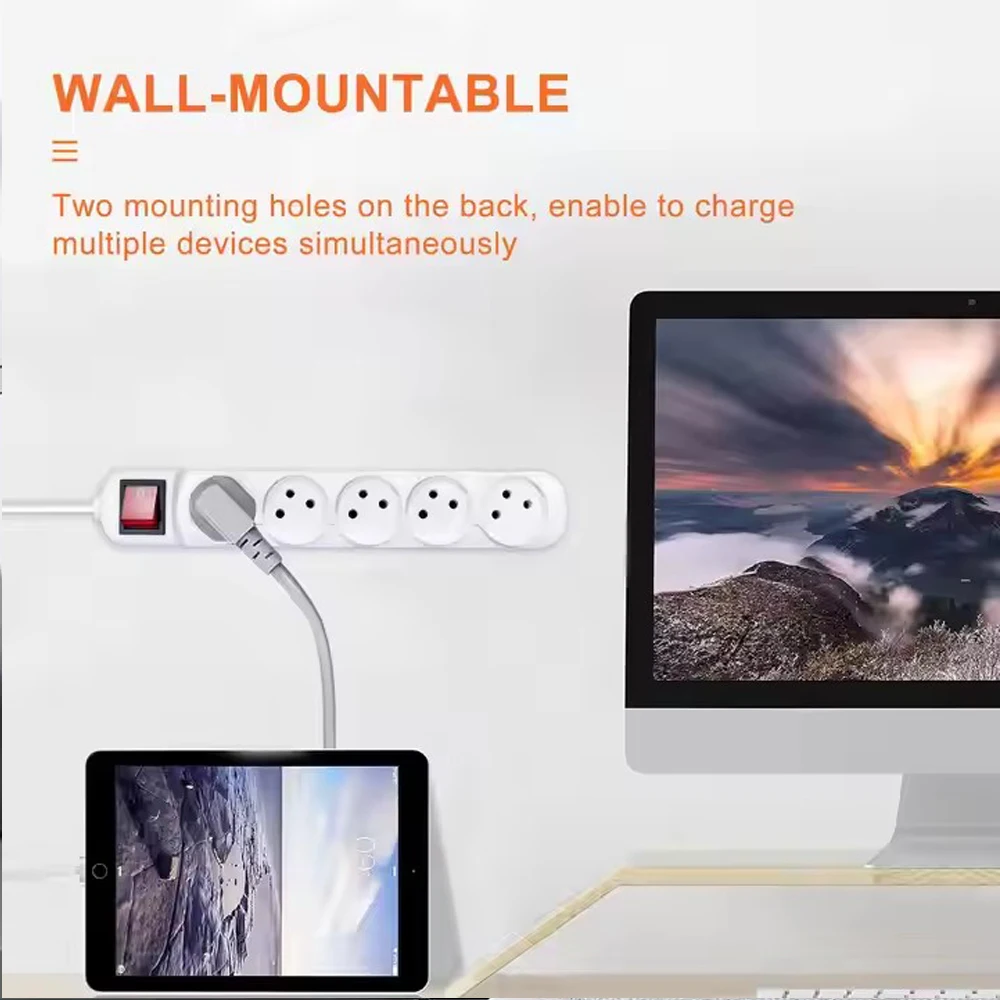 Power Strip Melery Israel Plug Outlets 3/4/5 Way AC Electric Sockets 16A Wire 1m Extension Cord Wall Mounted for Home Office