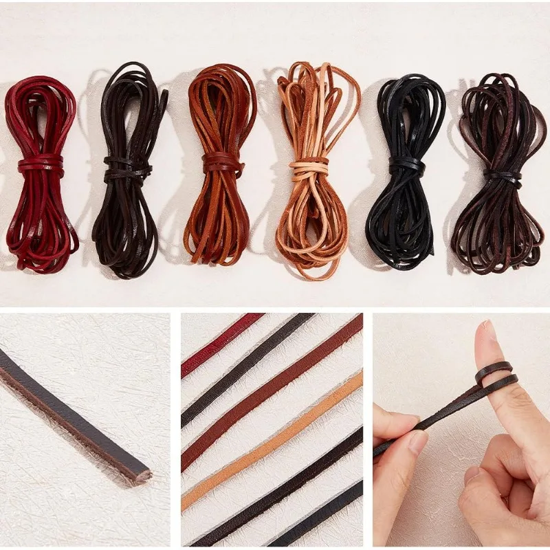 5M Genuine Leather Strip 3mm Wide Flat Leather Cord 2mm Thick Cowhide String Strap Braiding Thread Rope for Bracelets