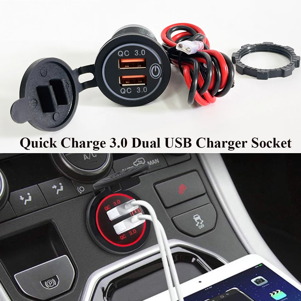 

Автомобильное зарядное устройство QC3.0 с двумя USB-портами и сенсорным выключателем, 12 В/24 В