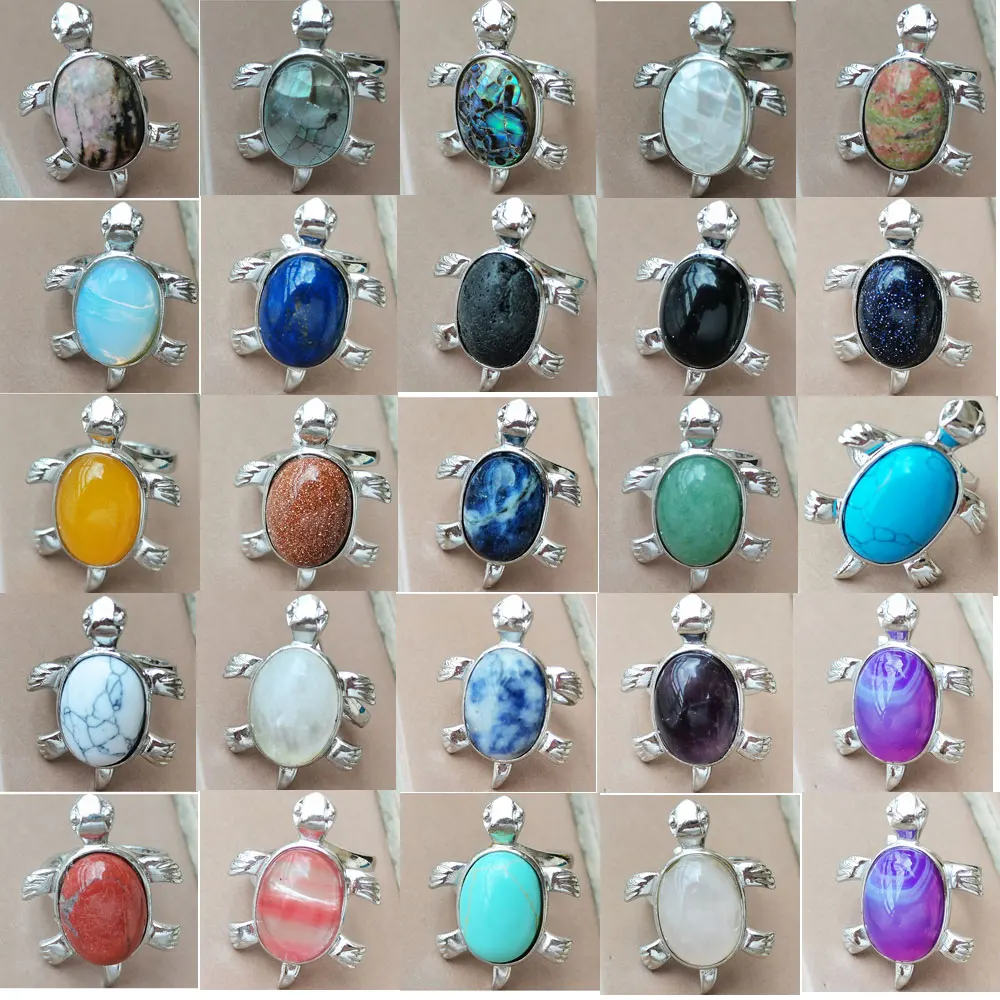 Corniola Shell Lapislazzuli Goldstone Blue Sand Howlite Crystal Aventurine Opal Lava Jaspe Turtle Art Bead Ring Wfh1028