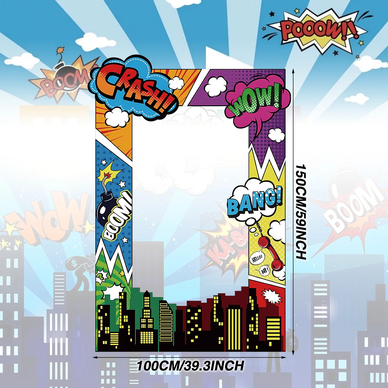 Super Hero Photo Prop Hero Birthday Party Decor Photo Booth Frame Party Banner Backdrop Colorful Background