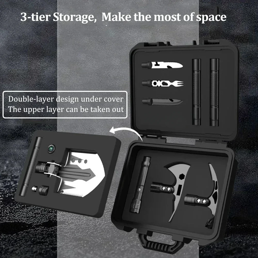 Description Picture 2 of itemMultipurpose Military Shovel for Outdoor Survival Multipurpose Axe Pickaxe Shovel Compass & Flashlight Outdoor Camping Tools Set