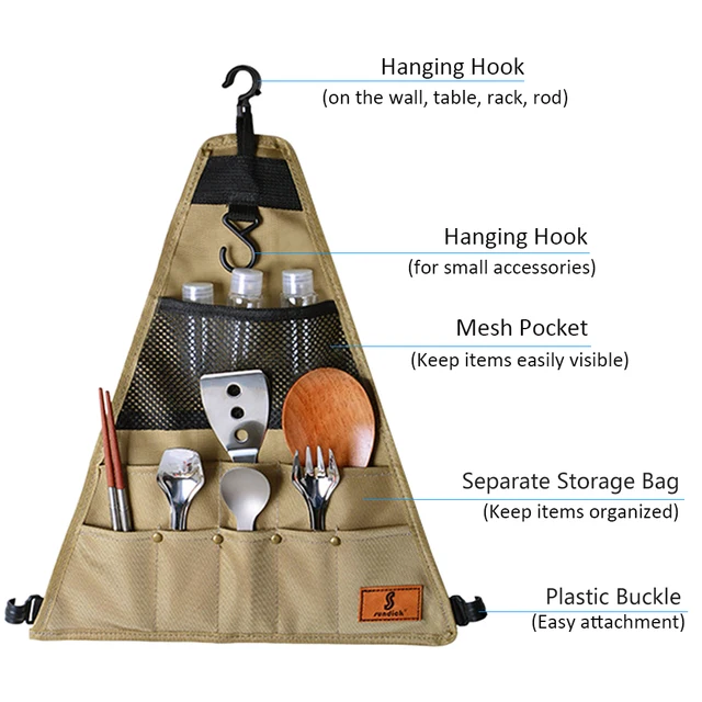 Outdoor Cookware Hanging Rack with Under Net Bag Hanging Organizer