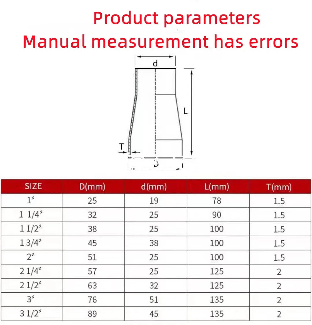 Butt Welding Reducer Sanitary Pipe Fitting hose pipe fitting pipe fitting water pipe fitting 19mm 25mm 32mm 38mm 45mm 51mm OD SUS 304 Stainless Steel Homebrew Beer