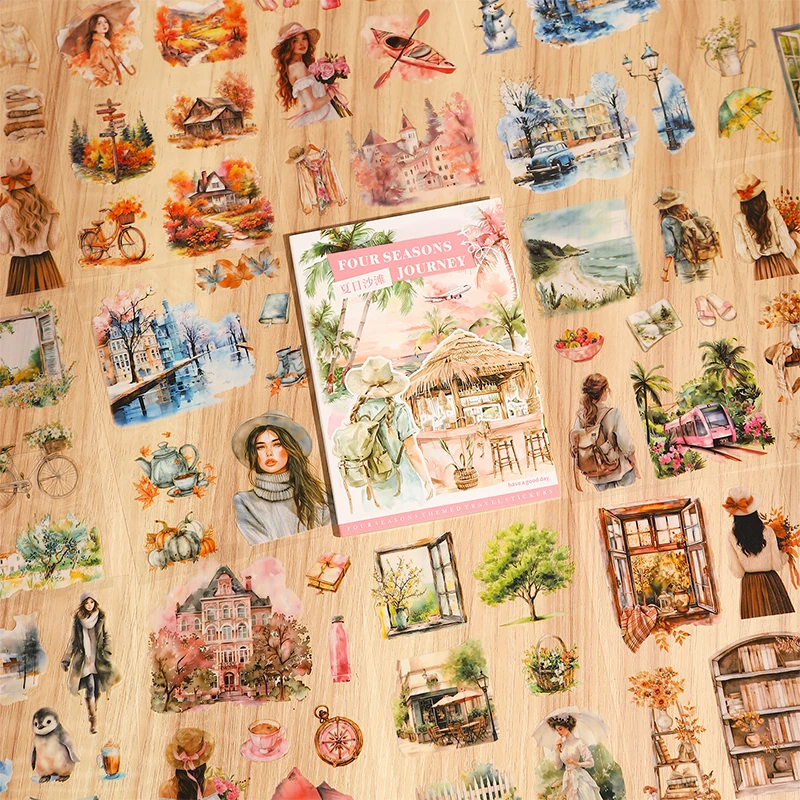 PET Die cut Stickers book Four Seasons Scenery Decorative handmade Scrapbooking Material Diary Album Craft Supplies 20 Sheets decorative stickers