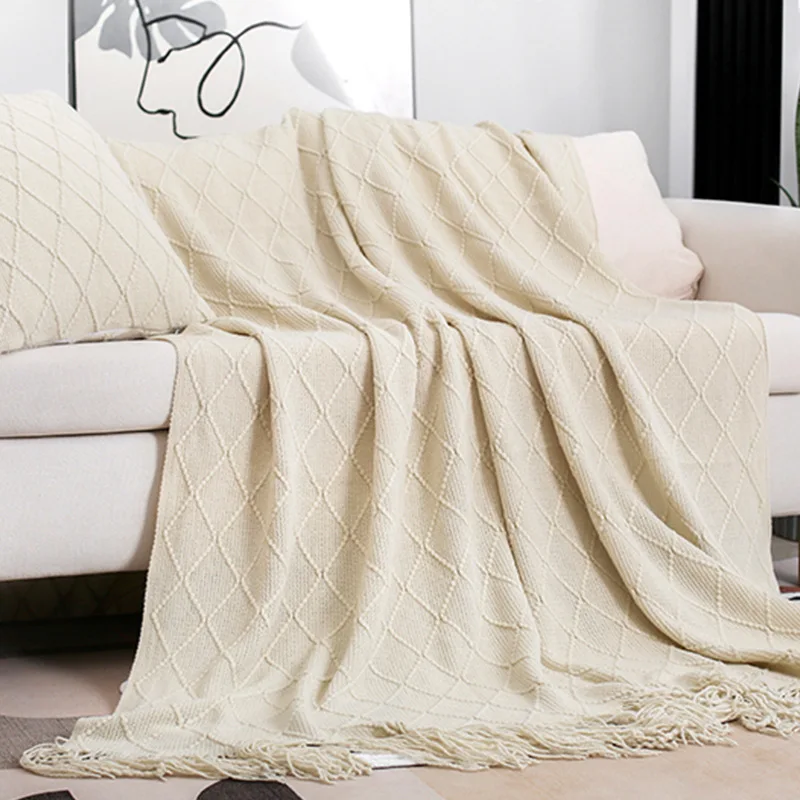 Nordic Knitted TV Blankets Bed End Decor Drop ShipShawl Sofa Blanket with Tassels Scarf Sofa Emulation Fleece Throw Blanket