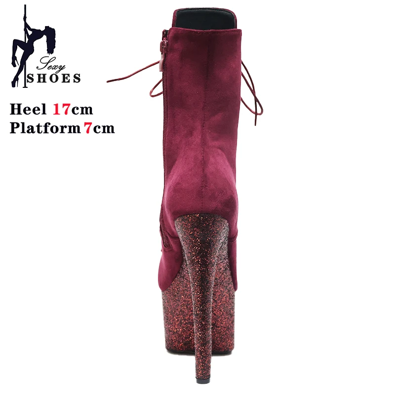 2025 Suede Pole Dance Heels Western Ankle Women Boots 17CM High Round Toe Platform Strip Short Boots Sexy Knight Stiletto Boots