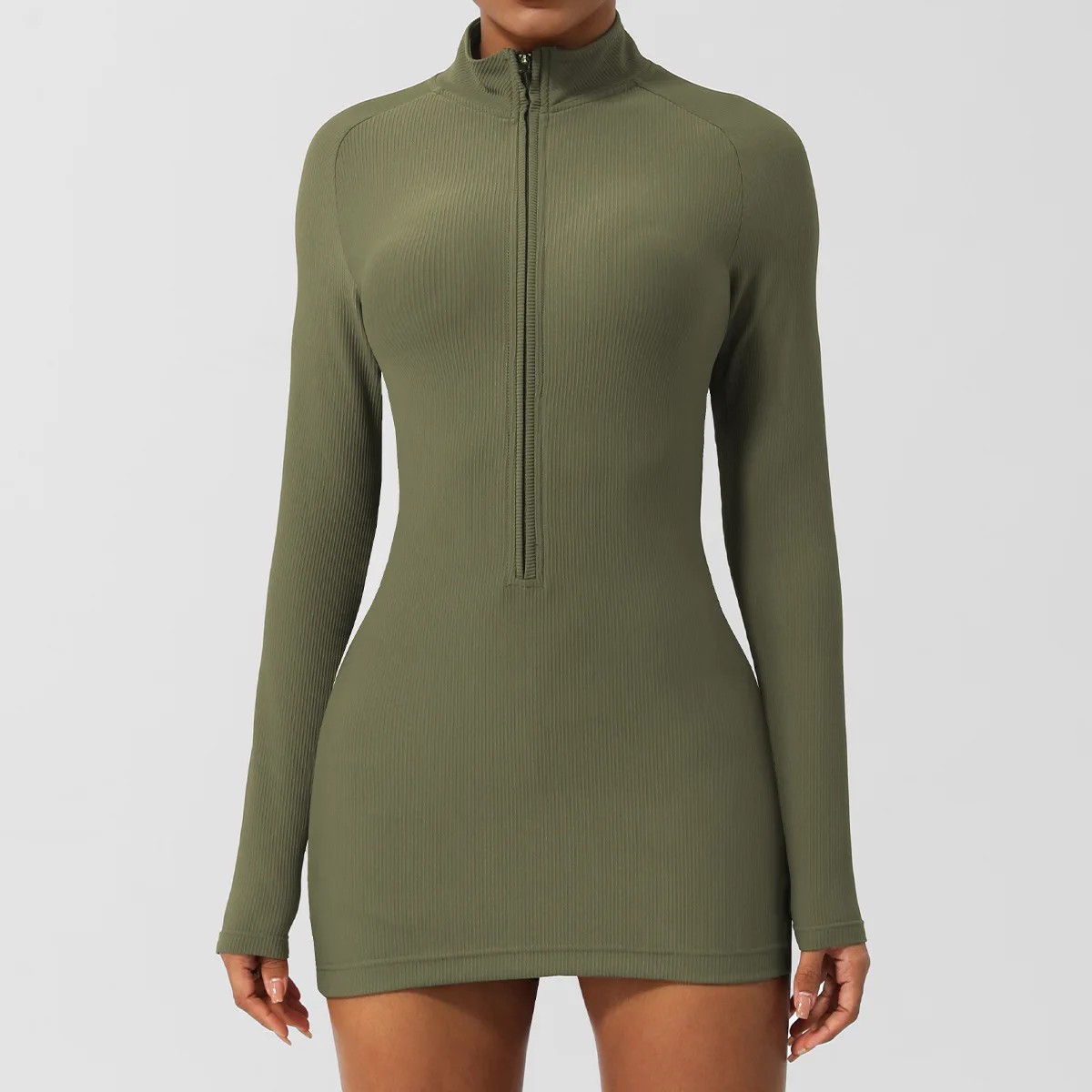 Mermaid Curve Summer Zipper Long Sleeve Yoga Bodysuit Women's Dance Fitness Tight Sports Bodysuit Yoga dress