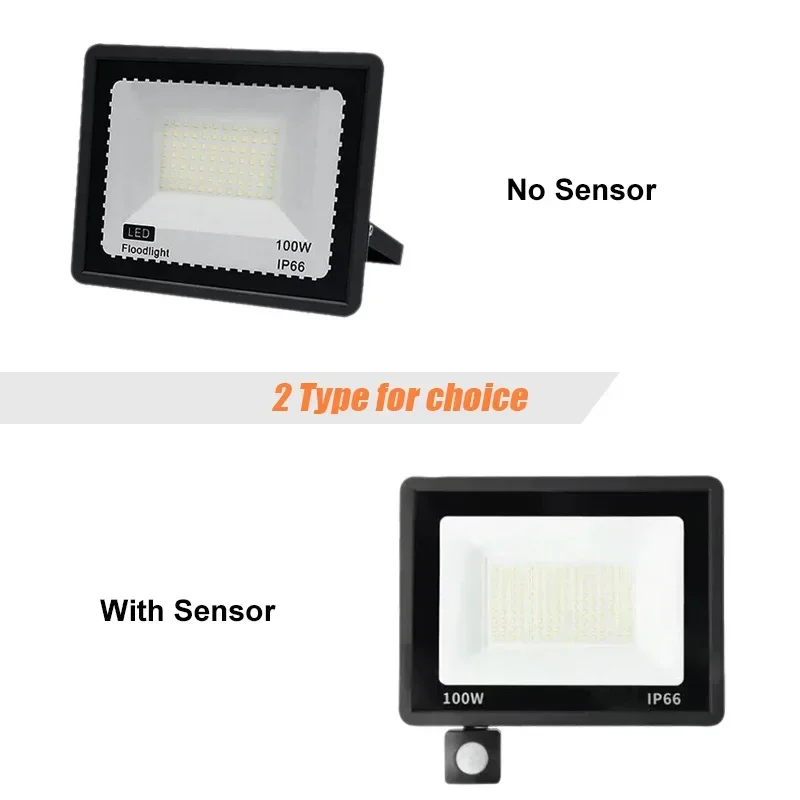 LED Flood Light PIR Motion Sensor Floodlight IP66 Waterproof Outdoor Wall Light White LED Spotlight Garden Street Lighting