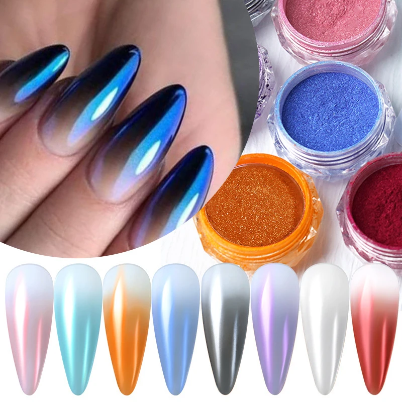 Black Metal Chrome Powder 1Jar Aurora Pearl White Mirror Effect Colorful Glitter Rubbing Dust On Manicure DIY Decoration