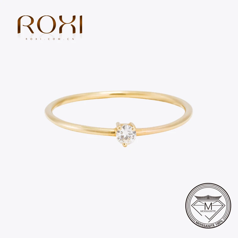 ROXI 18K 금도금 반지 여성용, 0.1ct 테스트 D 모이사나이트 다이아몬드 솔리테어 링, 웨딩 밴드, 약혼 신부 플레인 링 