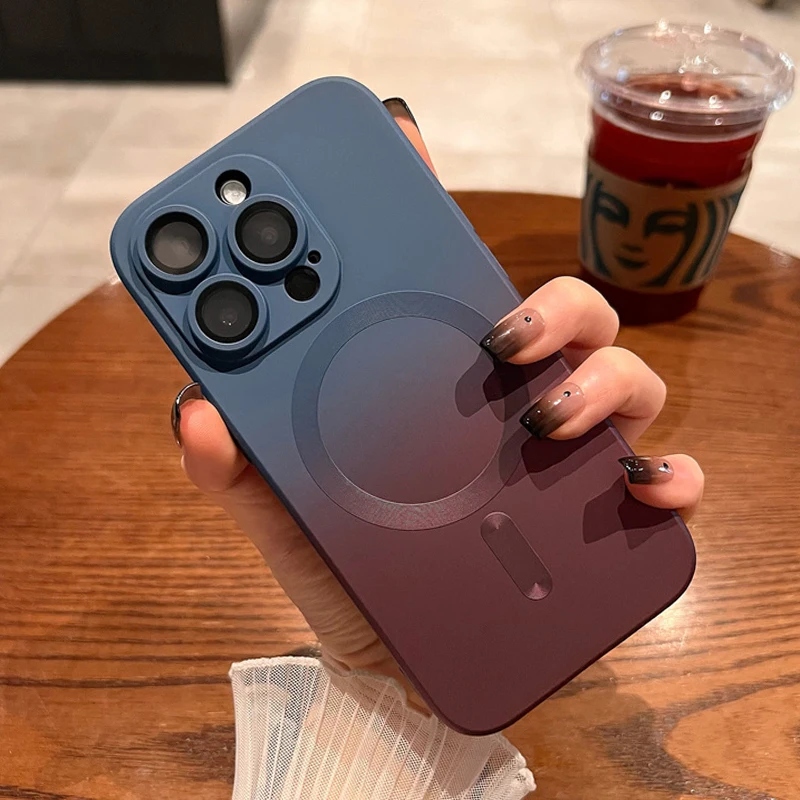 Custodia morbida in silicone sfumato di moda per iPhone 14 13 12 11 Pro 14Pro Max Plus Luxury per copertura di ricarica wireless Magsafe_voghion.com