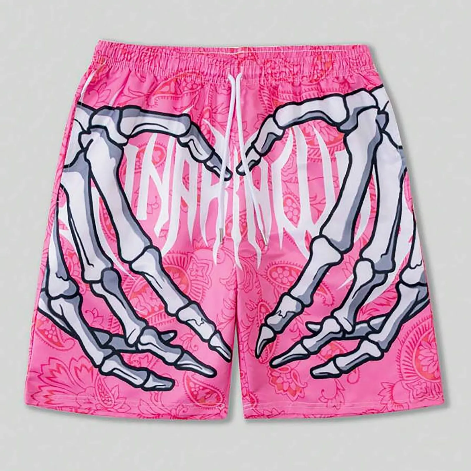 AmericanClassic Skull Beach Short Pants New Fashion Skeleton Hand Print Men Women Gym Shorts Quick Drying Trunks mens Shorts 5