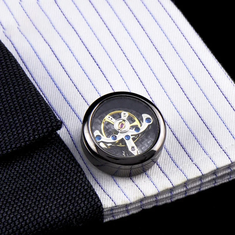 High quality Movement Tourbillon Cufflinks For Mens Wedding Groom Mechanical Watch Steampunk Gear Cufflinks Relojes Gemelos