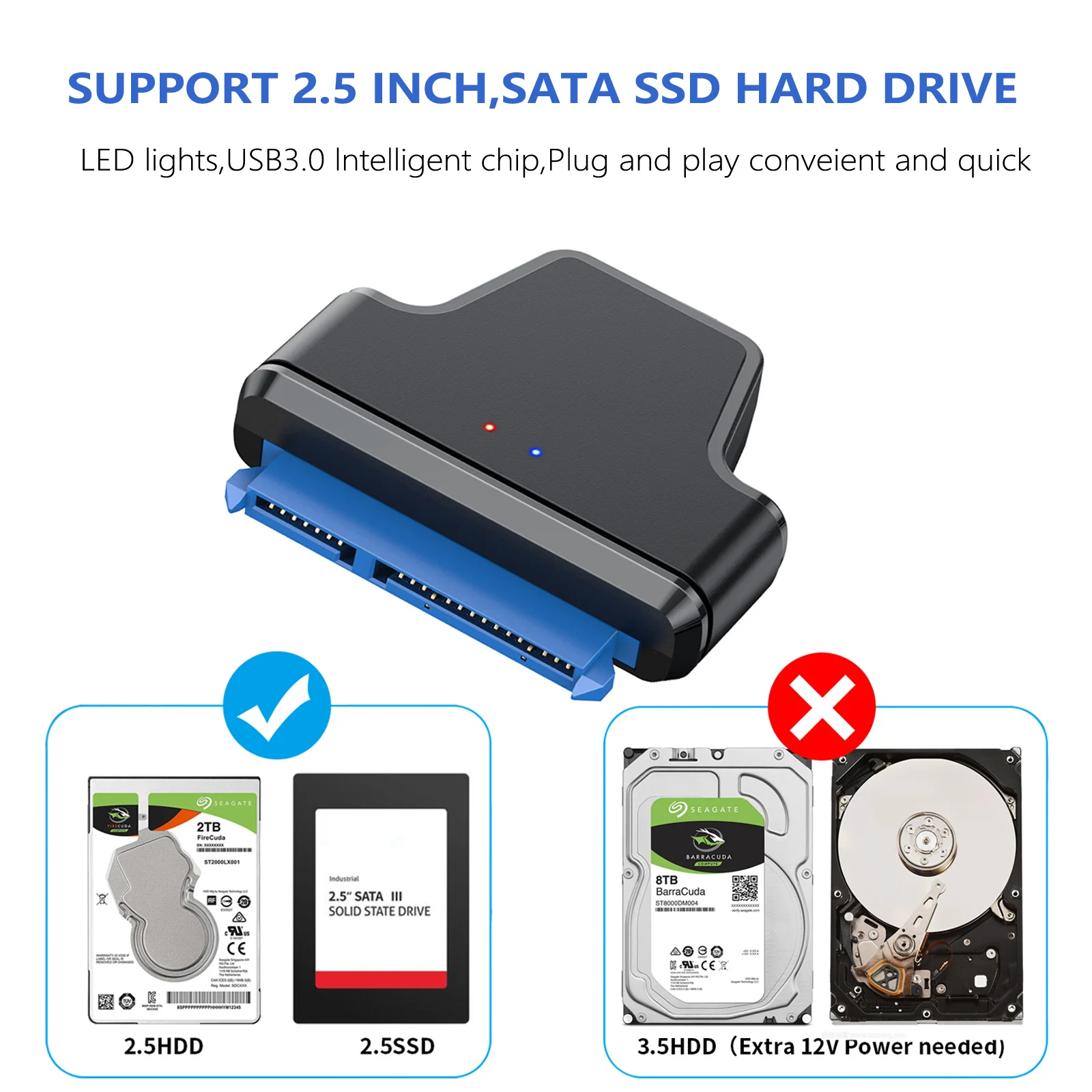  ELUTENG USB 3.0 SATA Adapter 2.5 Inch SATA to USB 3.0 Cable 22  Pin 7+15 HDD / SSD Cord Support UASP Serial ATA III Compatible for 2.5 SATA  Hard Drive (USB C to SATA) : Electronics