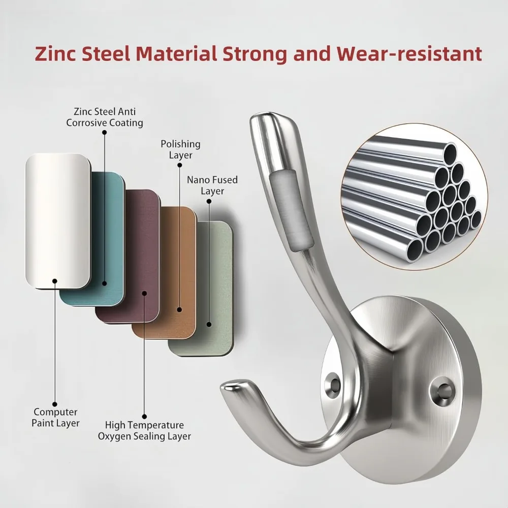 Towel Hooks for Bathroom Wall Mounted 4 Pack Coat Hooks Brushed Nickel Towel Hook Satin Nickel Coat and Hat Hook Silver Wall Ho