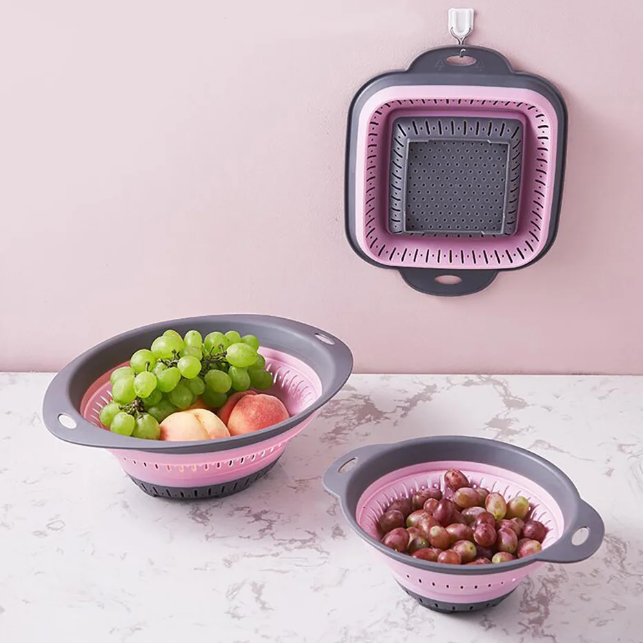 Kitchen Storage Basket Multi-use Fruit Vegetable Drainer Foldable - Image 2