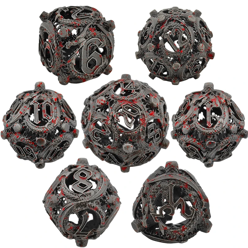 

DND Dice Set 7pcs Metal Hollow Dragon Polyhedron Dice D&D RPG Board Games COC Role Playing D20 D12 D10 D100 D8 D6 D4