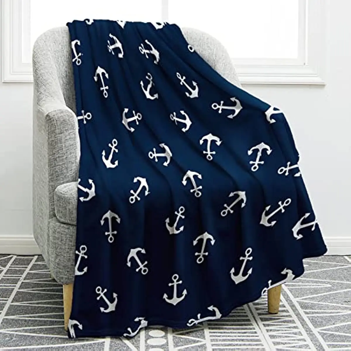 

Nautical Anchor Blanket Gifts for Women Kids Boys Men Home Bedroom Living Room Decor Sea Adventure Ocean Theme