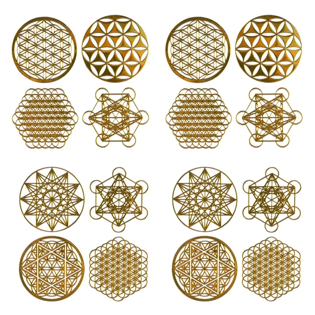 16Pcs/Set Metal Energy Decor Sticker Flower of Life Children's Day Gifts 7 Chakra Copper Energy Tower Orgonite Stickers wall stickers gas pump stickers