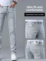 Slim Fit Straight Leg Men's Jeans Light Blue Casual Faionable Early Autumn e ey Jeans mid Waist Zipper Closure