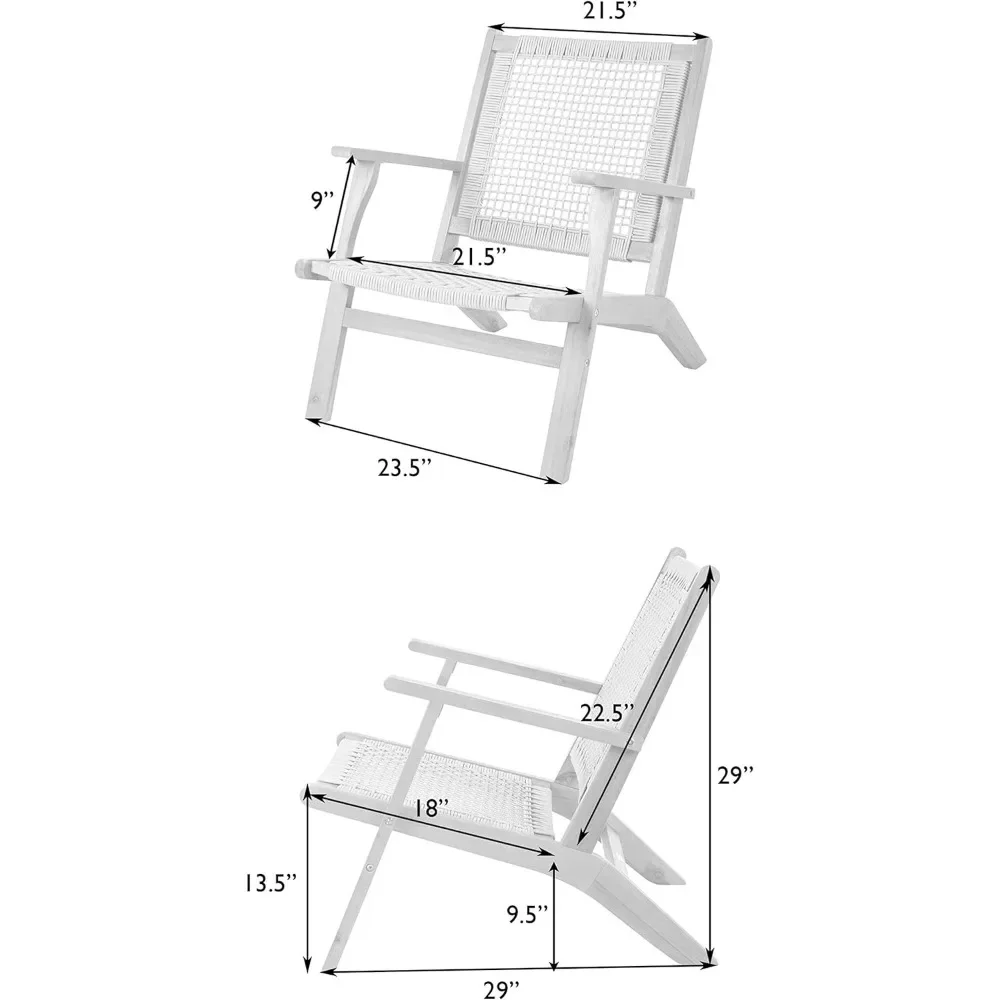 Natural Stain Outdoor Chair Acacia Wood Construction Hand Woven Seat Comfortable Reclining Armchair Patio Garden Backyard Deck